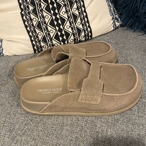 Project Cloud Tan Suede Mules